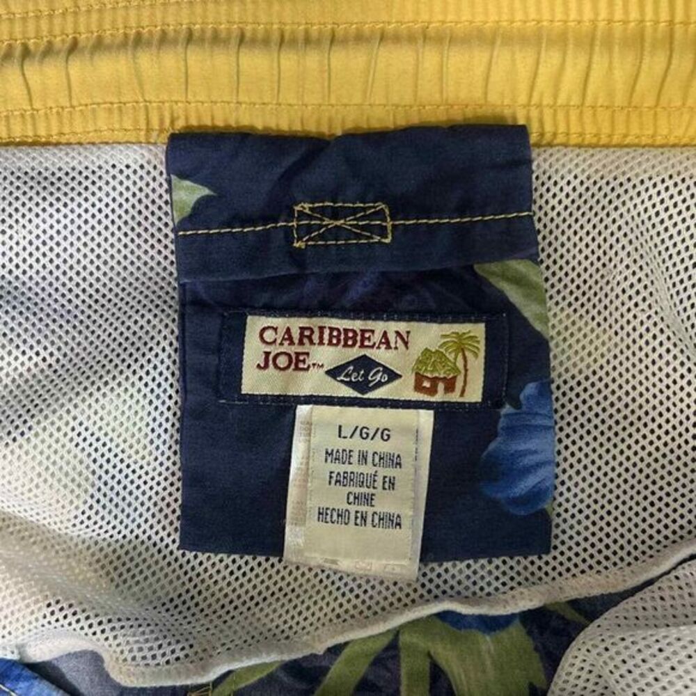 Caribbean Joe Floral Swim shorts Sz L Navy Blue with Blue and Tan flowers. - Picture 5 of 12